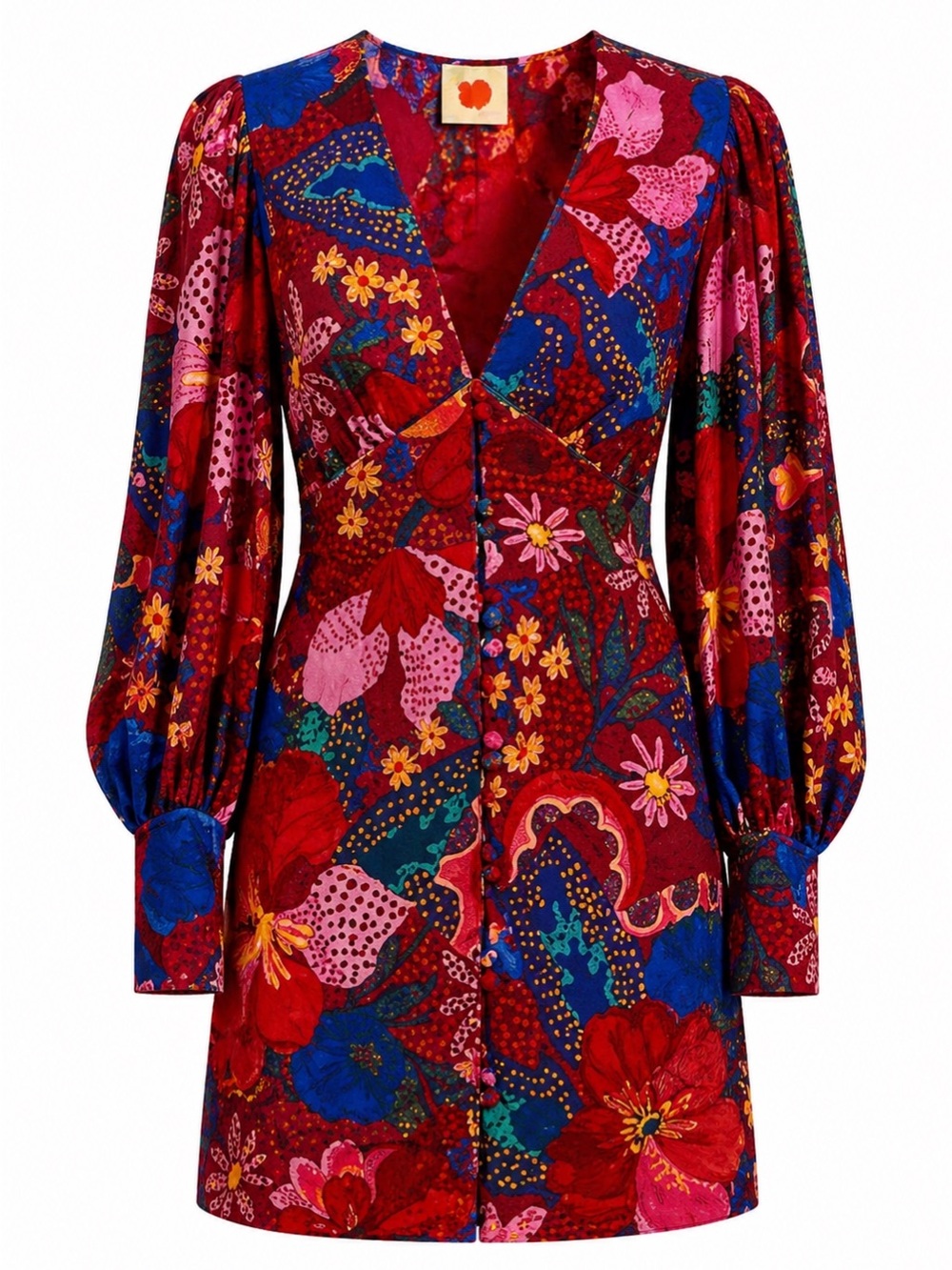 Farm Rio Women's Red Floral V-Neck Mini Dress